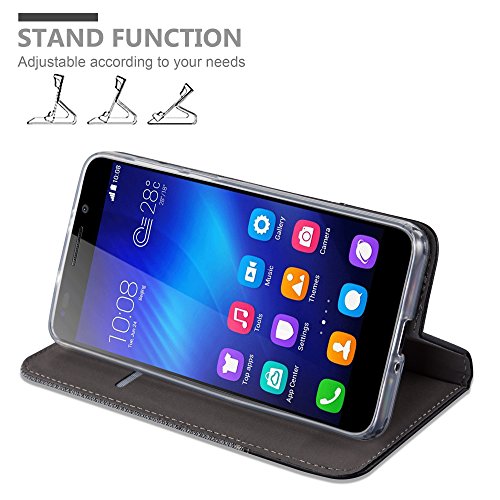 Honor 6 HÃ¼lle in GRAU SCHWARZ von Cadorabo - HandyhÃ¼lle im Stoff Design mit Magnetverschluss Standfunktion Kartenfach Case Cover SchutzhÃ¼lle Etui Tasche Book Klapp Style