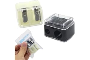 TAOSHENG 2Pcs Student Pencil Sharpeners, Dual- Hole Plastic Cosmetic Eyeliner Pencil Sharpener w/Clean Tool for Travel School Office Home Art Room, Black & White 2 Pack