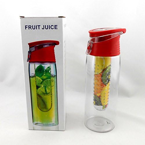 750ml BPA FREE Tritan Plastic Fruit Infuser Bottle with Handle. Removable Infusion Tube (Red)