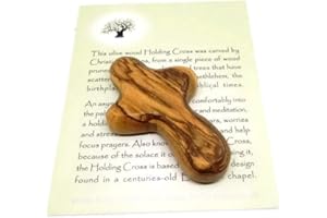 HolyRoses Olive Wood Mini Comfort Cross Handcrafted Religious Keepsake | Christian Faith Symbol | Made in Bethlehem (1