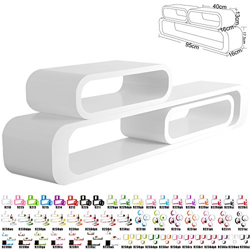 WOLTU RG9230ws-1 Wandregal 3er Set Bücherregal Hängeregal Regale Büroregal Holz CD Buch Lounge Design Retro Weiß