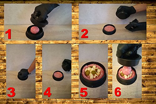 Hamburgerpresse-GRATIS REZEPTHEFT-Burgerpresse-Antihaftbeschichtung-Gefüllte Burger-Mini Burger für Kinder-Buletten-Frikadellen-Cheeseburger-BBQ-Küchenhelfer-Grillzubehör-Patty Maker - 4