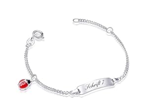 MATERIA BY MATTHIAS WAGNER MATERIA Kinder Armband mit Gravur Marienkäfer 925 Silber Schmuck Armkette Emaille rot rhodiniert 12-14cm #SA-61