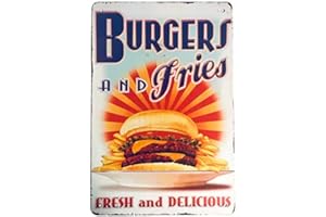 LBS4ALL Signos de pecado de hamburguesas y papas fritas retro decorativo vintage signos de metal nostálgico USA hamburguesa