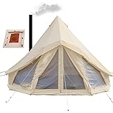 UNISTRENGH Tienda de campaña al aire libre Campana Familiar Yurta impermeable lona tienda Tipi Beige 4 estaciones
