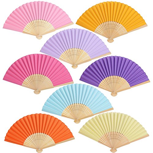 BETESSIN 24 STK Papier Handfächer Set faltbar Fächer Klappfächer Chinesisch Papierfächer Hochzeit Party Taschenfächer Hand Fan Wedding (8 Farben)