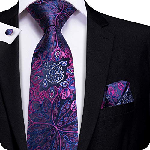 Hi-Tie Juego de corbata y pañuelo de seda tejida con motivos florales, de Morado talla única para Hombre Talla única morado
