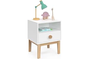 IDMarket - Jacob Nachttisch für Kinder, 1 Schublade + 1 Höhle, Weiß und Holz