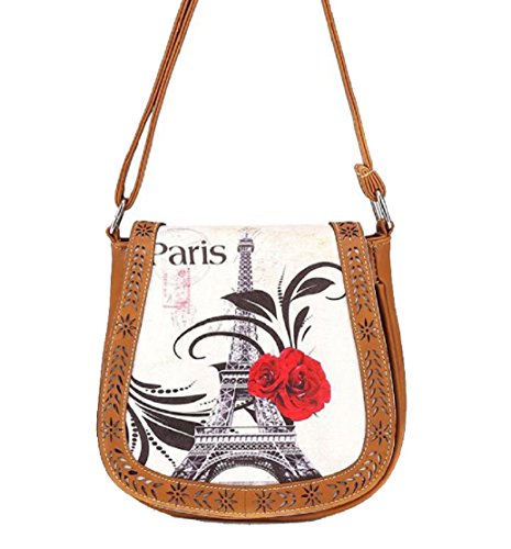 Preisvergleich Produktbild Tongshi Drucken Paris Eiffel Turm Umhängetasche Retro aushöhlen Umhängetaschen Messenger Taschen tonnenförmig Abdeckung (Khaki)