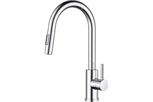 FORIOUS Kitchen Tap, Kitchen Sink Taps Mixer with Pull Down Spray, High Arc pout Swivels 360 Single Handle, Polished Chrome