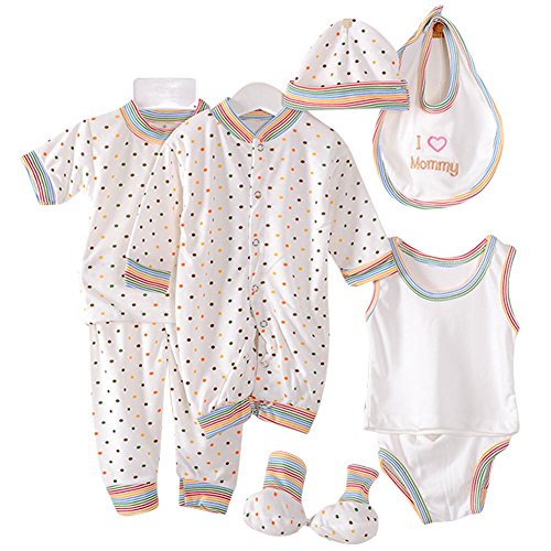 ESHOO 8PCs Ensemble Bébé Naissance en Coton Barboteuses + Pyjamas(Tops Pantalon) + Gilet + Hat+ Booties + Bib pour 0-3M