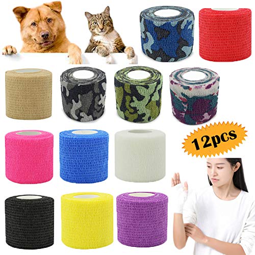 bluesees Bende coesive, 12 Bende autoadesive, Nastro Autoadesivo, fasciature coesive per Caccia, Forte Elastico Elastico per Polso, Caviglie e gonfiore (12 Colori)