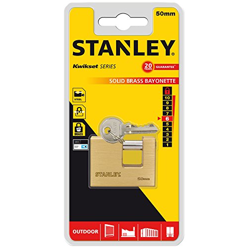 STANLEY Solid Brass Bayonette Vorhangschloss 50mm, 3 Schlüssel, S742-025, Schloss - 3