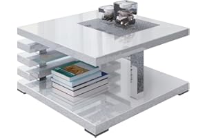 ‎PROROOM FURNITURE PROROOM FURNITURE - Kyoo - Kaffeetisch 60x60 Höhe 31 cm - Sofatisch Quadratisch - Coffee Table - Wohnzimmertisch Modern - Kleiner Couchtisch mit Stauraum - Weiß Hochglanz