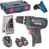  BOSCH Akku Bohrschrauber GSR 12V-15 + 2 Akkus 2,0 Ah + Ladegerät + L-Boxx + Metallbohrersatz HSS-R, DIN 338, 7-teilig, 2-8 mm - ehemals GSR 10,8-2-Li - kompatibel !