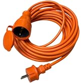 20 Metre Seyyar Uzatma Kablosu &ndash; 3x1.5mm&sup2; Kablo, IP44 Koruma, Turuncu Renk, Fransız Tipi Fiş, 250V/16A, Dış Mekan Uyumlu Byli