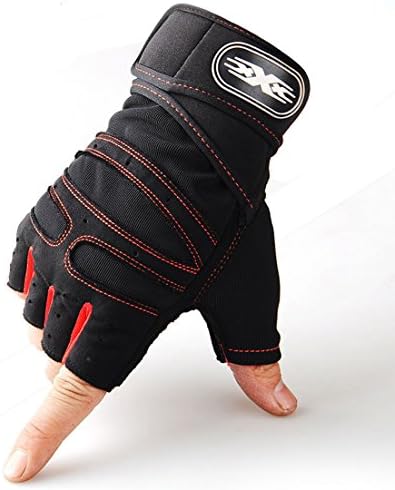 Shangpu123 Riding Gloves Outdoor Tactical Gloves Summer Outdoor Half Finger Climbing Gloves Breathable Non-Slip Wearable,Red,XL