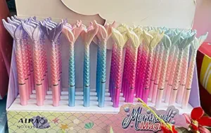 GoMerryKids Set of 4 Mermaid Retractable Roller Ball Multicolor Feather Fur Pens Beautiful Mermaid Unicorn Pens Gel Pen Set for Girls Kids Return Gift