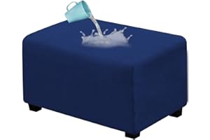 CLGTY Water Resistant Ottoman Slipcovers Rectangle, Suede Footstool Protector Stretch Foldable Pedal Cover With Elastic Bottom Washable Furniture Protector For Living Room-Navy-X-Large