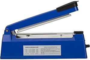 ANMAS POWER Heat Sealer, Impulse Plastic Bag Sealer, Manual Seal Food Packing Machine, Heat Sealing Applicable with Replacement Kit, Metal/ABS 350W (Blue, 8")