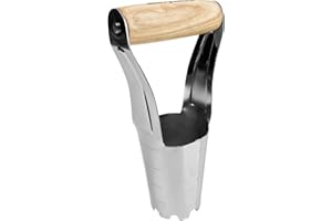 Berry&Bird Stainless Steel Bulb Planter with 4in/10cm Depth Mark, Ergonomic Short Wooden Handle Gardening Tool for Planting Tulips, Daffodils, Lilies, Dahlias, and Other Bulb Plants