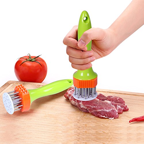 Coolden® Fleischzartmacher Fleischhammer 2 in 1 Fleischstecher Steakhammer Edelstahl Steaker Meat Tenderizer Grill Marinieren mit 24 Klingen zufällige Farbe - 4