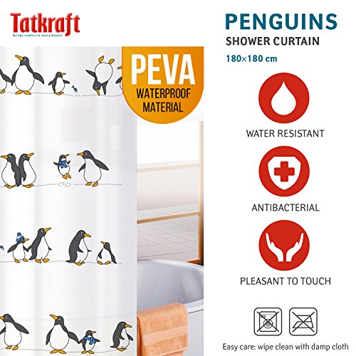 Tatkraft Penguins Duschvorhang 180 X 180 cm Wasserabweisendes Material Peva mit 12 Vorhangringe - 5