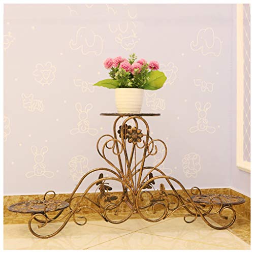 SMC Europäische schmiedeeiserne Blume Stehen mehrschichtige Balkon Wohnzimmer Blumentopf Regal Indoor-Mode dekorative Blume Regal (Color : Brown)