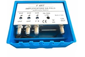 Vsnetwork Amplificatore Antenna TV da Palo con Filtro Lte/5G, Guadagno Massimo 40Db Regolabile, 2 Ingressi Uhf +1 Vhf, Bande separate