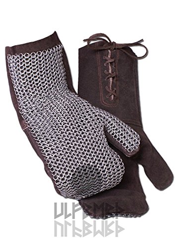 Kettenfustlinge-ID-6mm-unbehandelt-von-ULFBERTH-braunes-Leder-Kettenhandschuhe-Kettenhemd