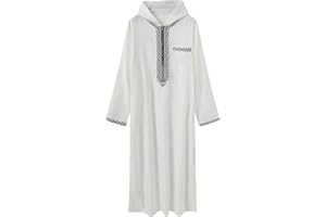 BHXUTK Herren Kaftan Muslimische Kleider mit Kapuze Muslim Abaya Baumwolle Leinen Hemden Afghanische Arabische Kleidung Männer Gebetskleidung Sommer Cool Jilbab Robe Islamische Thobe