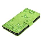 Huawei P9 Hülle,Cozy Hut® Intarsien Bling Kristall Glitzer Strass Diamant PU leder Hülle/ Schutzhülle / Cover / Handyhülle / Etui für Huawei P9 Lederhülle Flip Tasche mit Kartenfächer und Standfunktion Schmetterling Blau Muster Schutzhülle – grün - 3
