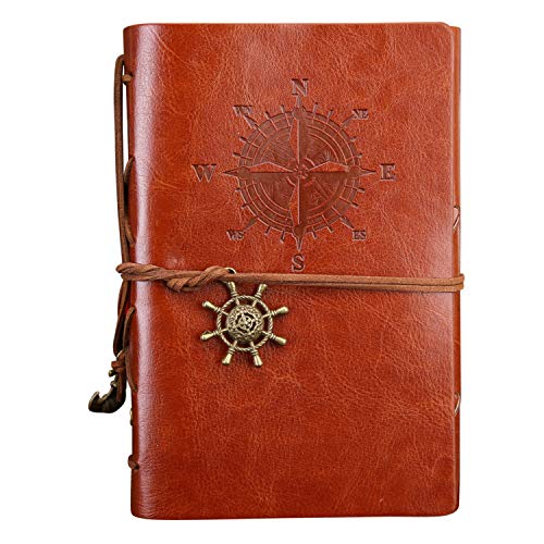 StarTreene Leather Writing Journal Notebook Loose Leaf Classic Rudder Sketchbook (Brown, L)