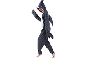 dressfan Tier Hai Kostüm Hai Jumpsuits Hai Pyjamas Cosplay Kostüm Weihnachten Halloween Schlafanzug für Unisex Erwachsene Jugendliche Kinder