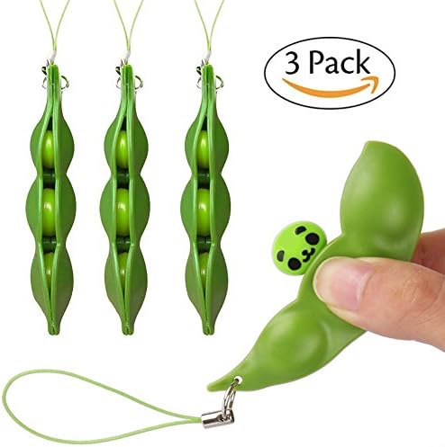 Airisland Mental Calming Quiet Hand Squeeze Fidget Toys Squeeze-a-Bean Soybean Stress Relieving Mugen Edamame Keychain Keyring Mobile Chain Puchi Puti Toy 3PCS (Facial Expressions as Shown)