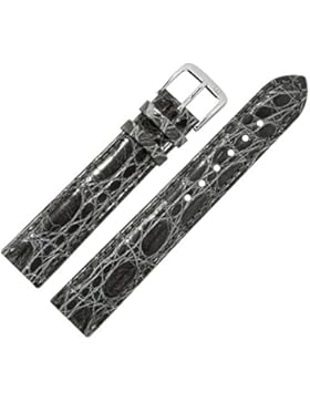 Uhrenarmband 20 mm Leder grau glänzend, Prägung, Kroko (echt Krokodil) mit IRV Artenschutzfahne, mit Naht - inkl...