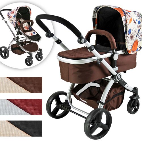 Cochecito de Bebé 2 en 1 | Carga de 15 kg, Capota Desmontable, Manillar Inclinable, Marrón Floral de Poliéster, Goma Dura, Plástico | Cochecito Urbano, Cochecito Combinado