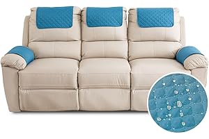 Fansu Funda para Reposabrazos de Sofá, Funda para Reposacabezas para Sillón Reclinable, Funda de Sillón Relax 3 Plaza con Bolsillos, Muebles Acolchado Antideslizante (3 Plaza,Azul)