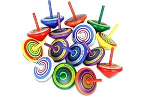 LISOPO Lot de 15 toupies en bois multicolores pour anniversaire d'enfant - Accessoire de décoration de fête