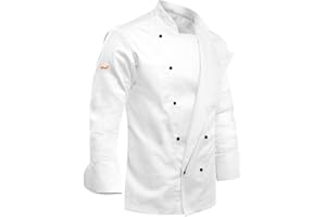 strongAnt Chaqueta de Chef de Manga Larga para Hombre, con Botones de Bola, Uniforme de Chef Ajustado, Chaqueta de Panadero