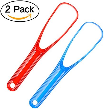 Tongue Scraper, LOUFIMIDON Tongue Cleaner Tongue Brush for Fresh Breath and General Health 2 Pack (2 Pack, Red&amp;Blue)
