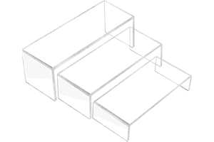 XCVBNM 3 Pcs Clear Acrylic Display Stands,New upgrade, widening and thickening 3-Tier Acrylic Risers for Funko Pop Figures Display Jewelry Showcase Shelf (1 PACK)