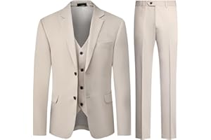 Allthemen Abito da Uomo Elastico 3 Pezzi Completo da Uomo Tinta Unita con Due Bottoni Slim Fit Formale Blazer Pantaloni Gilet