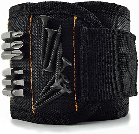 Magnetic Wristband, Audel With 10 Powerful Magnet Retention Tool For Holding Screws, Nails, Bits, Bolts and Gadgets --DIY Handyman, Male, Female Best Tool Gift (Black)