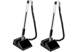Bohue 2Pcs Secure Counter Pens Spring Reception Pen with Adhesive Backed Base Black Desktop Gel Ink Pens Security Pen Holder Stand for Bank Office Hotel