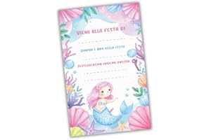 PRINTSERVIS Inviti di Compleanno – Set da 30 Pezzi | Carta Spessa 350gr | Per Feste Magiche da Ricordare (Sirena)