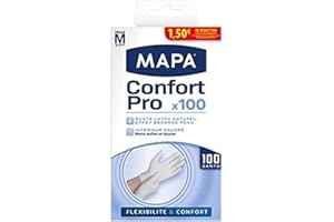 MAPA PROFESSIONAL MAPA - Confort Pro - Gants Fins Ménagers en Latex – Recyclables avec TerraCycle - Flexibilité et Confort maximal - 1 boîte de 100 gants - Taille M