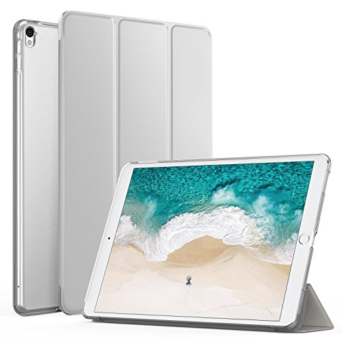 MoKo Hülle für Neu iPad Pro 12.9 2017 - PU Leder Tasche Schutzhülle Schale Smart Case mit Translucent Rücken Deckel, mit Auto Schlaf / Wach Funktion und Stanfunktion für Apple New iPad Pro 12.9 Zoll 2017 Tablet, Silber