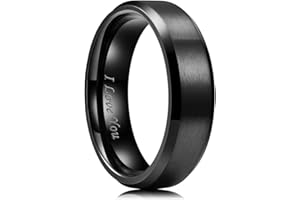King Will BASIC 8mm Stainless Steel Ring Black Plated Matte Finish&Polished Beveled Edge with Laser Etched I Love You