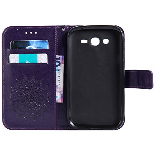 Nancen Tasche Hülle für,Samsung Galaxy Grand Neo Plus I9060 Hülle,Samsung Galaxy Grand Neo Plus I9060 / Grand Duos I9082 (5 Zoll) Leder Wallet Tasche Brieftasche Schutzhülle, Nancen Prägung Sonnenblume Muster PU Leder Handytasche im Bookstyle Stand Funktion Kartenfächer Magnet Etui Schale - 4
